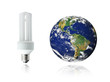 White energy saver bulb and planet Earth