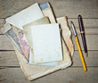 vintage notebook old papers and pens