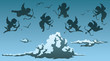 cupids silhouettes flying above clouds cupids silhouettes flying above clouds