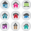 cute buildings glossy buttons