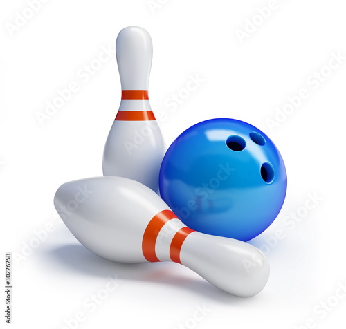 Illustration: Skittles and bowling ball on a white background Skittles and bowling ball on a white background