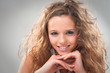 portrait of attractive blond girl with makeup and coiffure