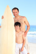 Father and son with their surfboards