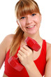 Beautiful young girl doing fitness exercises.