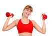 Beautiful young girl doing fitness exercises.