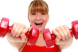 Beautiful young girl doing fitness exercises.