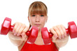 Beautiful young girl doing fitness exercises.