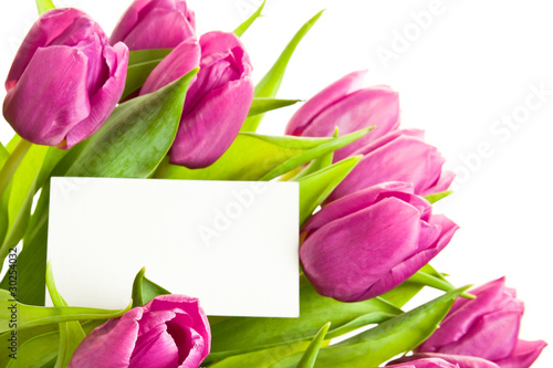 Photo: A bunch of pink tulips with business card. A bunch of pink tulips with business card.