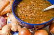 Traditional tripe soup in blue pottery Traditional tripe soup in blue pottery