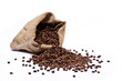 Coffee beans sack with scattered beans Coffee beans sack with scattered beans