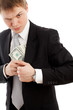 Man in a putting money in his pocket.