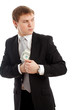 Man in a putting money in his pocket.
