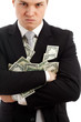 Angry man with many dollars.