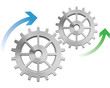 Gears in motion, gear and arrows business concept Gears in motion, gear and arrows business concept