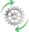 Gears in motion, gear and arrows business concept Gears in motion, gear and arrows business concept