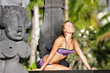 young beautiful woman relaxing near pool young beautiful woman relaxing near pool