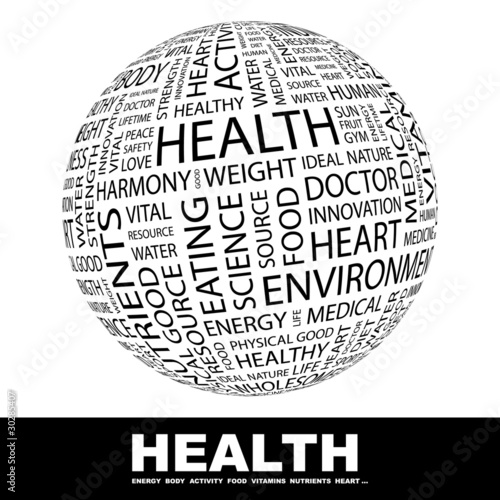 Vector: HEALTH. Globe with different association terms. HEALTH. Globe with different association terms.