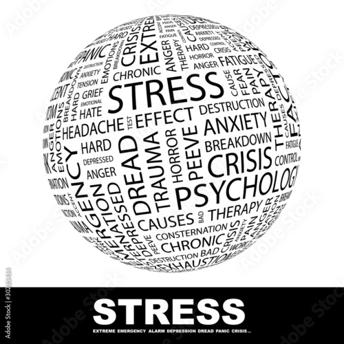 Vector: STRESS. Globe with different association terms. STRESS. Globe with different association terms.