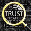 TRUST. Magnifying glass over different association terms.