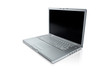 Photo : a silver laptop on a white background a silver laptop on a white background