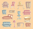 Vector: Stickers with furniture images Stickers with furniture images