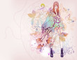 trendy girl on a shining floral background