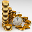 Time is money concept with clock and coins Time is money concept with clock and coins