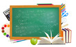 Green desk with school supplies. Vector. Green desk with school supplies. Vector.