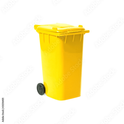 Photo: yellow empty recycling bin yellow empty recycling bin