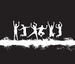 people jumping on an abstract splash background people jumping on an abstract splash background