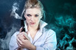beautiful sexy girl holding gun. smoke background