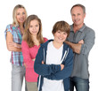 Family portrait standing on white background