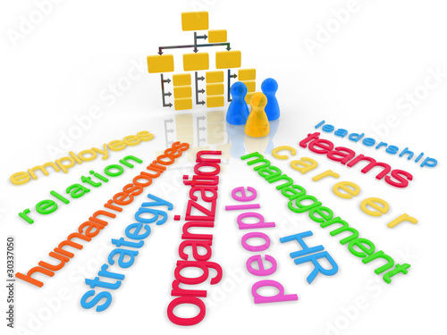 Illustration: Rendered Concept Of A Organization Chart Word Cloud. Rendered Concept Of A Organization Chart Word Cloud.