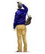 Man is taking picture with digital camera