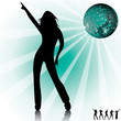 Vector: Silhouette femme qui danse. Boule disco Silhouette femme qui danse. Boule disco