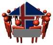 people with sign around Icelandic flag arrow illustration