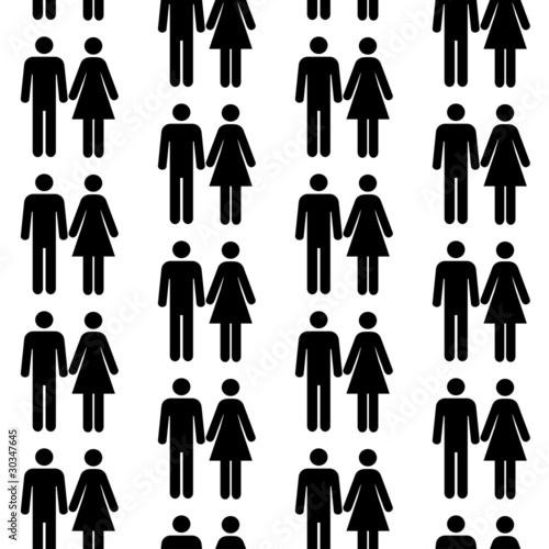 Vector: Seamless pattern with silhouettes of the person of different col Seamless pattern with silhouettes of the person of different col
