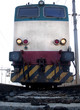 an old locomotive, photographed from below