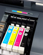 Closeup  of  printer ink cartridges for a color printer