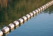 a dividing line with floats on lake