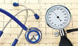 Blutdruck Kontrolle, Stethoskop und EKG Kurve