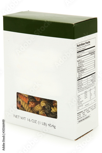 Photo: Tri Colored Spiral Noodles in Box with Copy Space Tri Colored Spiral Noodles in Box with Copy Space