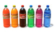 Set of refreshing drinks in plastic bottles