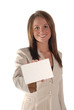 Foto: Business woman displaying blank card Business woman displaying blank card