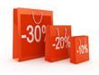 Shopping Discount concept. Red bags isolated on white