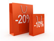 Shopping Discount concept. Red bags isolated on white