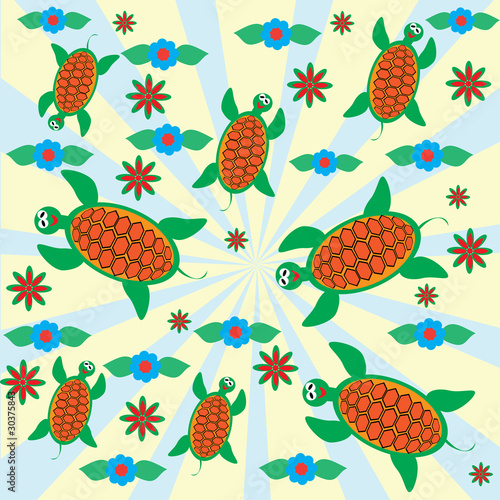 Fototapeta Abstract cheerful children's background with turtles