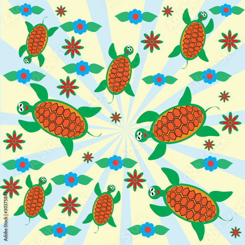 Abstract cheerful children's background with turtles