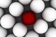 red easter egg among similar white eggs