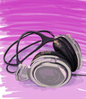 Headphones on pink background - color paint. Vector illustration